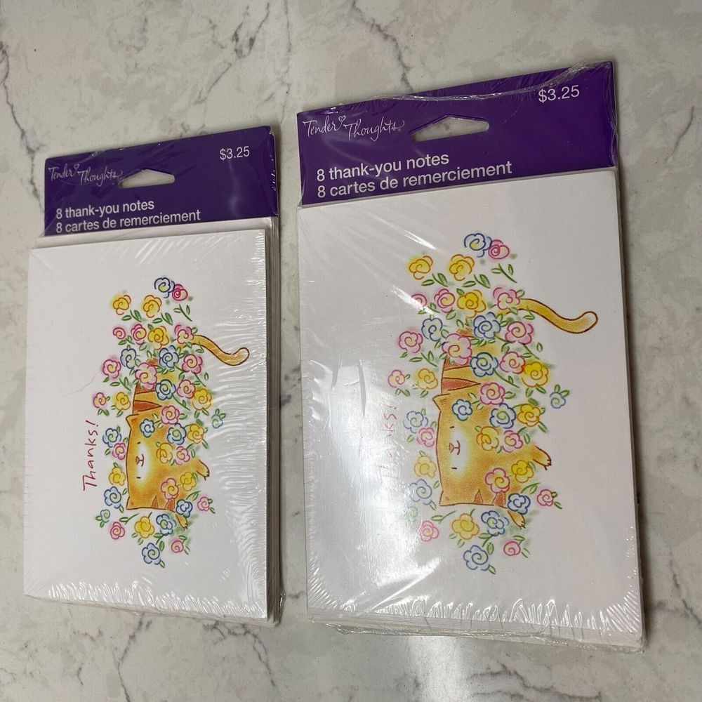 Tender Thoughts Thank you Note & Envelopes Greeting Cards 2 Packs Decorative